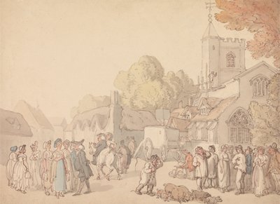 A Village Scene Outside a Church by Thomas Rowlandson